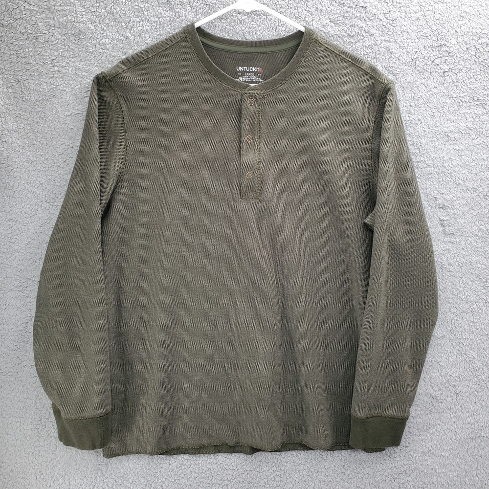 UNTUCKit Schrock Textured Long-Sleeve Henley Green Size Large